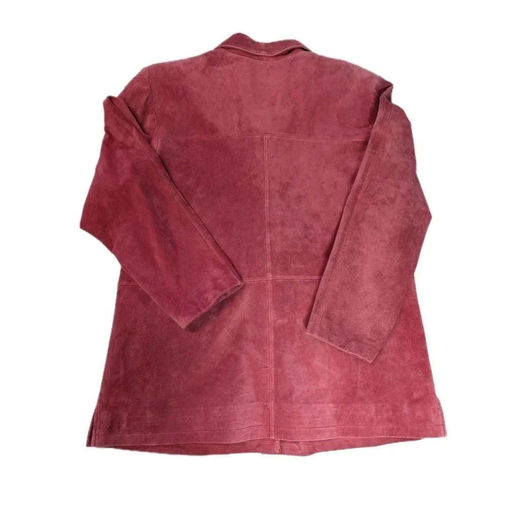 Jessica Holbrook Red Suede Barn Jacket Large Washable Leather Utility Coat 90s - Picture 3 of 16